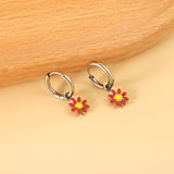 1.6x Inside Diameter 8mm Circle with 7.2mm Black & Green & Yellow & Red & Blue Daisy Earrings