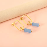 Square Hoops with Steel Beads & Pink & Blue & Green Column Stud Earrings