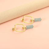 Square Hoops with Steel Beads & Pink & Blue & Green Column Stud Earrings