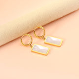 2x13mm Circle with Rectangle White Shell Stud Earrings