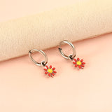 1.6x Inside Diameter 8mm Circle with 7.2mm Black & Green & Yellow & Red & Blue Daisy Earrings