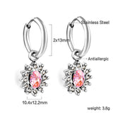 2x13mm Round with Oval White Diamonds + White & Red & Pink & Blue & Green Diamond Hoop Earrings