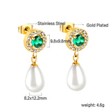 Pendientes Corazón de Diamantes Verdes + Aros de Diamantes Blancos con Perlas Blancas en Forma de Lágrima