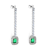 Square Baguette White Diamonds with Round Green Diamonds + White Diamond Hoop Earrings