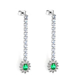 Diamantes blancos baguette cuadrados con diamantes verdes redondos + aretes tipo argolla de diamantes blancos