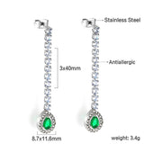 Square Baguette White Diamonds with Round Green Diamonds + White Diamond Hoop Earrings