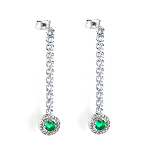 Diamants blancs baguette carrée avec diamants verts ronds + boucles d'oreilles créoles en diamant blanc