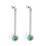 Diamantes blancos baguette cuadrados con diamantes verdes redondos + aretes tipo argolla de diamantes blancos