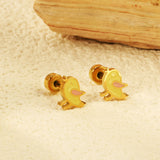 Screw plug 0.8*8mm pin 8*6.4mm small bird with yellow oil drop earrings gold color