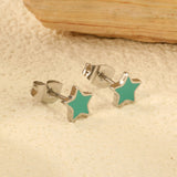 7mm Star with Mint Green Drip Earrings Steel Color