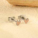 4.5mm Heart with Pink Glitter Drip Earrings Steel Color