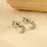 4.2*5mm Moon with CNC Zirconia Stud Earrings Steel Color/Golden Color