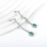 Square Baguette White Diamonds with Round Green Diamonds + White Diamond Hoop Earrings