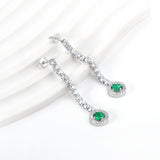 Diamantes blancos baguette cuadrados con diamantes verdes redondos + aretes tipo argolla de diamantes blancos