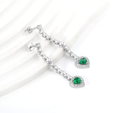 Diamantes blancos baguette cuadrados con diamantes verdes redondos + aretes tipo argolla de diamantes blancos