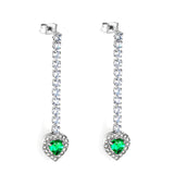 Diamantes blancos baguette cuadrados con diamantes verdes redondos + aretes tipo argolla de diamantes blancos