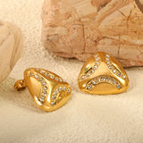 Fat Triangle with White Zirconia Earrings 22.1*21.5mm Gold Color