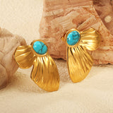 24*37mm Butterfly wings with half 7.6*9.8mm oval blue turquoise/white gum beads earrings gold color