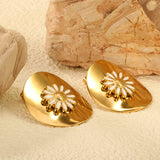 27.2*29mm oval piece with 14.6mm white oil drop daisy stud earrings gold color