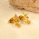 Three large and small stars with diamond earrings 7.6 * 12.3mm steel color / gold color