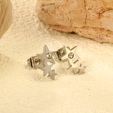 Three large and small stars with diamond earrings 7.6 * 12.3mm steel color / gold color