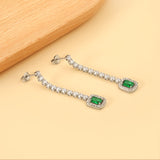 Square Baguette White Diamonds with Round Green Diamonds + White Diamond Hoop Earrings