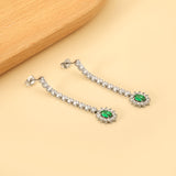 Square Baguette White Diamonds with Round Green Diamonds + White Diamond Hoop Earrings