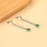 Square Baguette White Diamonds with Round Green Diamonds + White Diamond Hoop Earrings