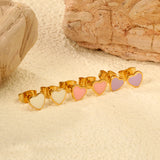 3 Pairs Mixed Color Drip Oil Heart Stud Earrings 6.3*5.6mm Goldtone