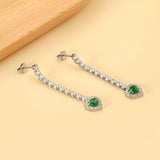 Diamantes blancos baguette cuadrados con diamantes verdes redondos + aretes tipo argolla de diamantes blancos