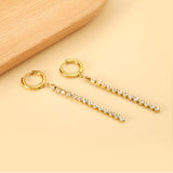 Spring 2024 2.5x14mm Circle with Square Long White Diamond Stud Earrings