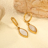 2*10mm I.D. Circle with 9*20mm Leaf Shaped White Shell Earrings Steel/Golden