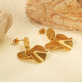 10mm Textured Circle + 24.5*20.3mm Pleated Scallop Earrings Gold Color