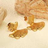 17*11.4mm Small Scallop + 29*20.8mm Large Scallop with Textured Faceted Earrings Goldtone