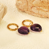 2*10mm inner diameter earrings + 15mm heart shape imitation amethyst stone earrings Gold color