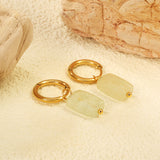 2*10mm circle + 8.4*12.3mm rectangle rhombus white natural stone earrings steel/golden color