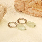 2*10mm circle + 8.4*12.3mm rectangle rhombus white natural stone earrings steel/golden color