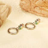 2*10mm circle + 9.4*13mm eight petal flower with colorful oil drop earrings in steel/golden color