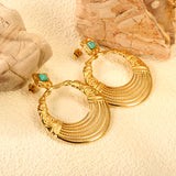 12.2mm Rhombus with Turquoise + 38.5mm Textured Circle Earrings Gold Color