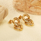 12.3*22.3mm double buckle earrings with CNC white zirconia earrings in steel color/golden