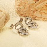 12.3*22.3mm double buckle earrings with CNC white zirconia earrings in steel color/golden