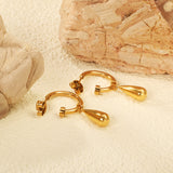 2*16mm O.D. C-Shape with 6*13mm Drops Earrings Gold Color