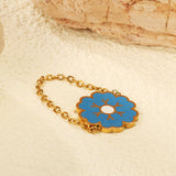 15mm Flower with Blue Drip Oil Soft Ring Gold Color