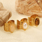 15*21mm Lace Oval with Pearls/Pink Crystals/Tiger's Eye Split Ring Gold 8