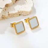 Beaded Edge Square with White Shell Earrings 10.5*10.5mm