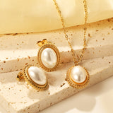 15.2*19.2mm Lace Oval with White Pearl Set