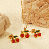 Cherry with red oil drops set Steel color/golden 0.3 cross 40+5cm+6mm round plaque earrings: 10.3*9mm pendant: 12.2*11mm