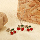 Cherry with red oil drops set Steel color/golden 0.3 cross 40+5cm+6mm round plaque earrings: 10.3*9mm pendant: 12.2*11mm