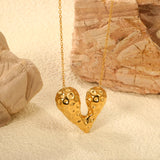 24*21mm Heart with Pitted Face Pendant Necklace 0.3 Cross Chain 40+5cm+6mm Round End Plate Steel Color/Golden Color