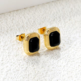 Rectangle with Black Zirconia Earrings 10.3*12.2mm